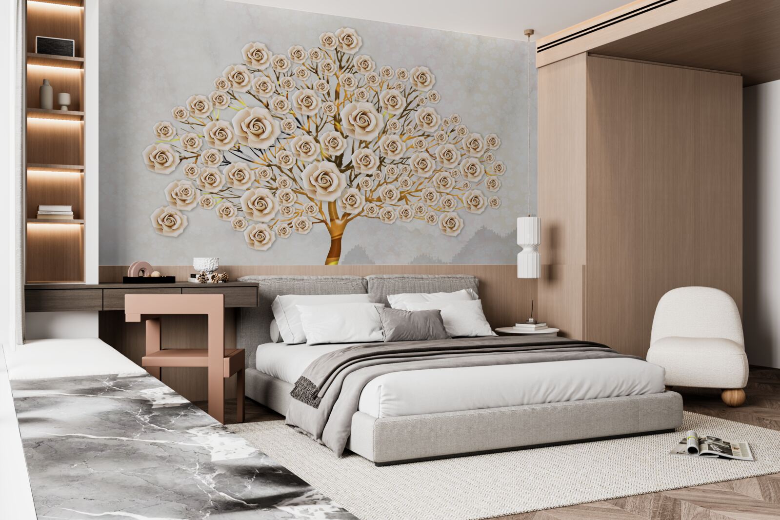 Fotobehang de boom wordt gevormd uit helderroze knoppen
