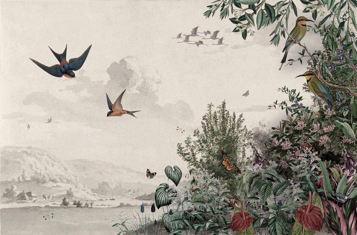 Fotobehang Als het regent, zoeken vogels beschutting