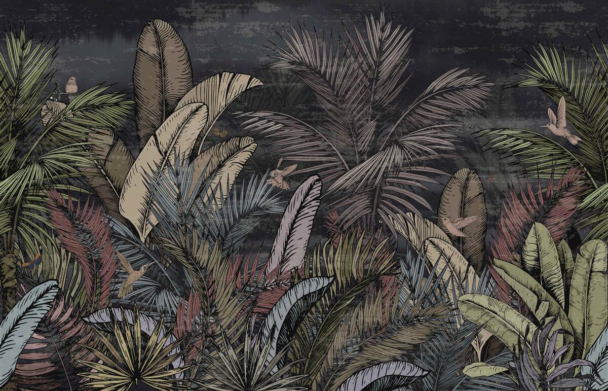 Fotobehang wanneer de nacht valt, tropische planten