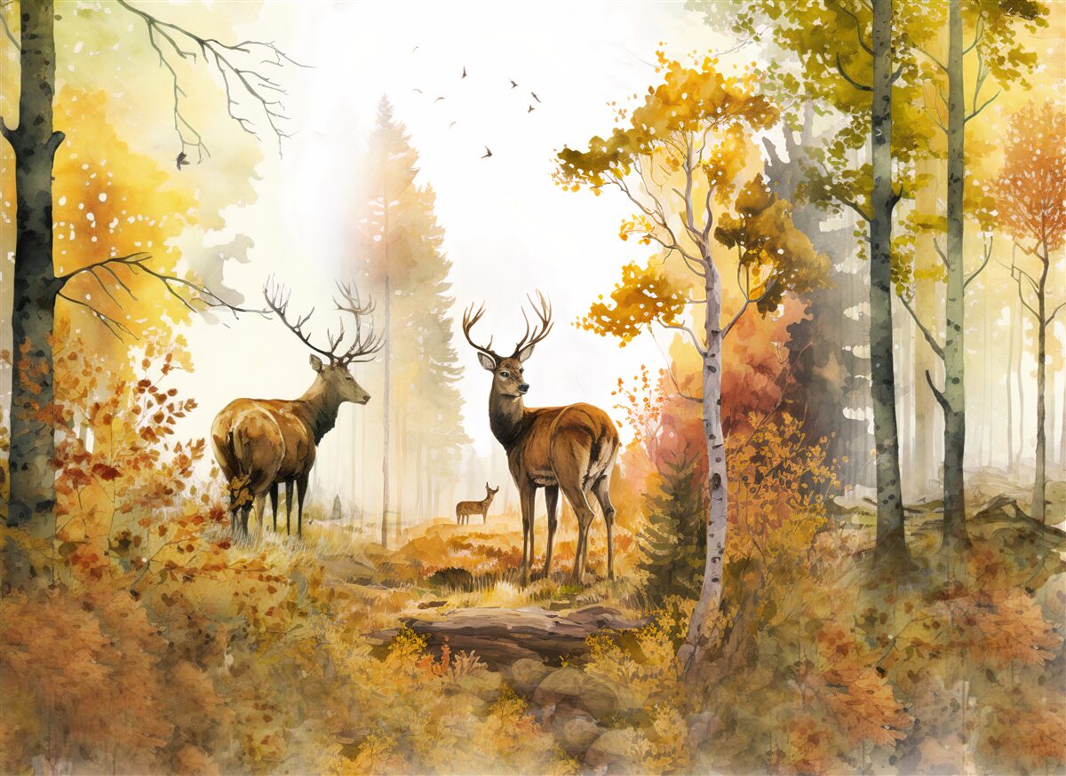 Fotobehang herfstbos wordt wandelgebied voor herten
