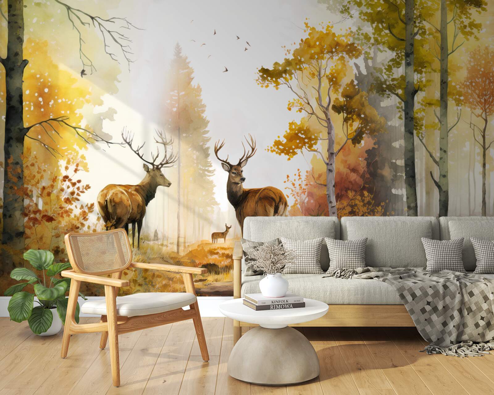 Fotobehang herfstbos wordt wandelgebied voor herten