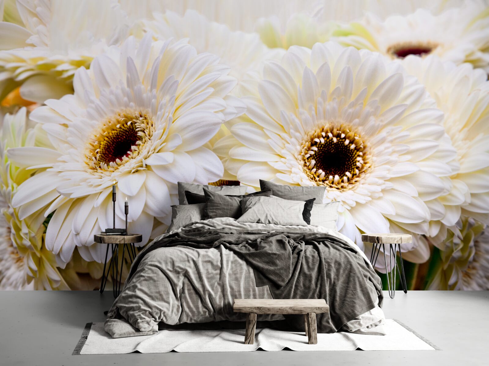 Fotobehang verzameling sneeuwwitte gerbera's
