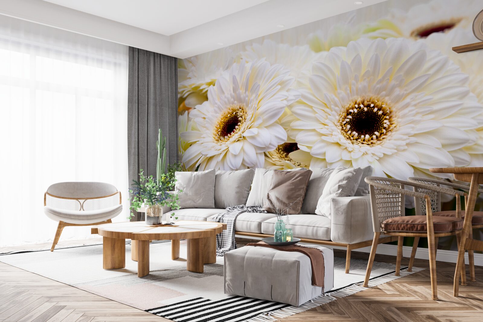 Fotobehang verzameling sneeuwwitte gerbera's