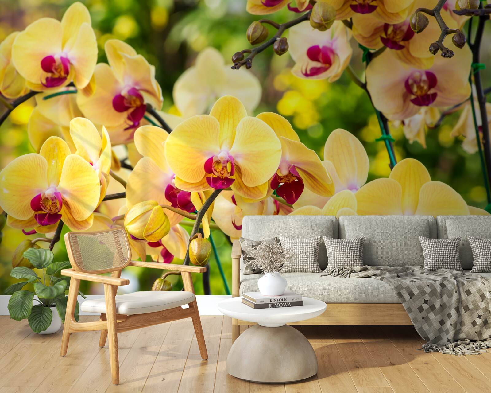 Fotobehang Gele orchideeën in de zomertuin