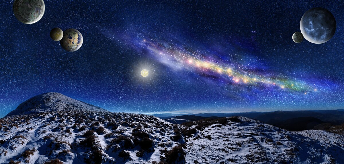 Fotobehang ruimte met meerdere planeten