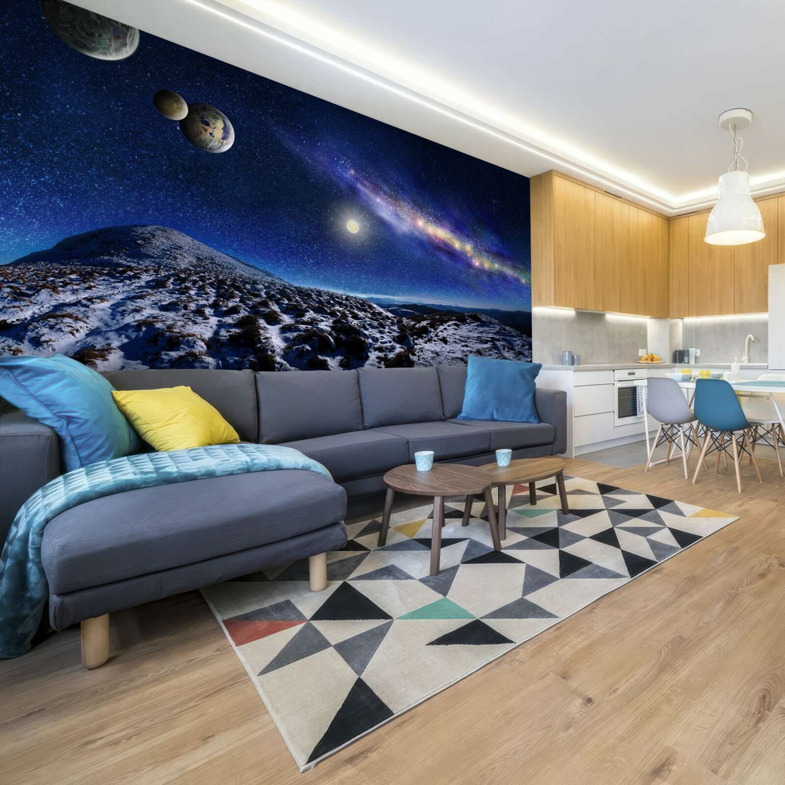 Fotobehang ruimte met meerdere planeten