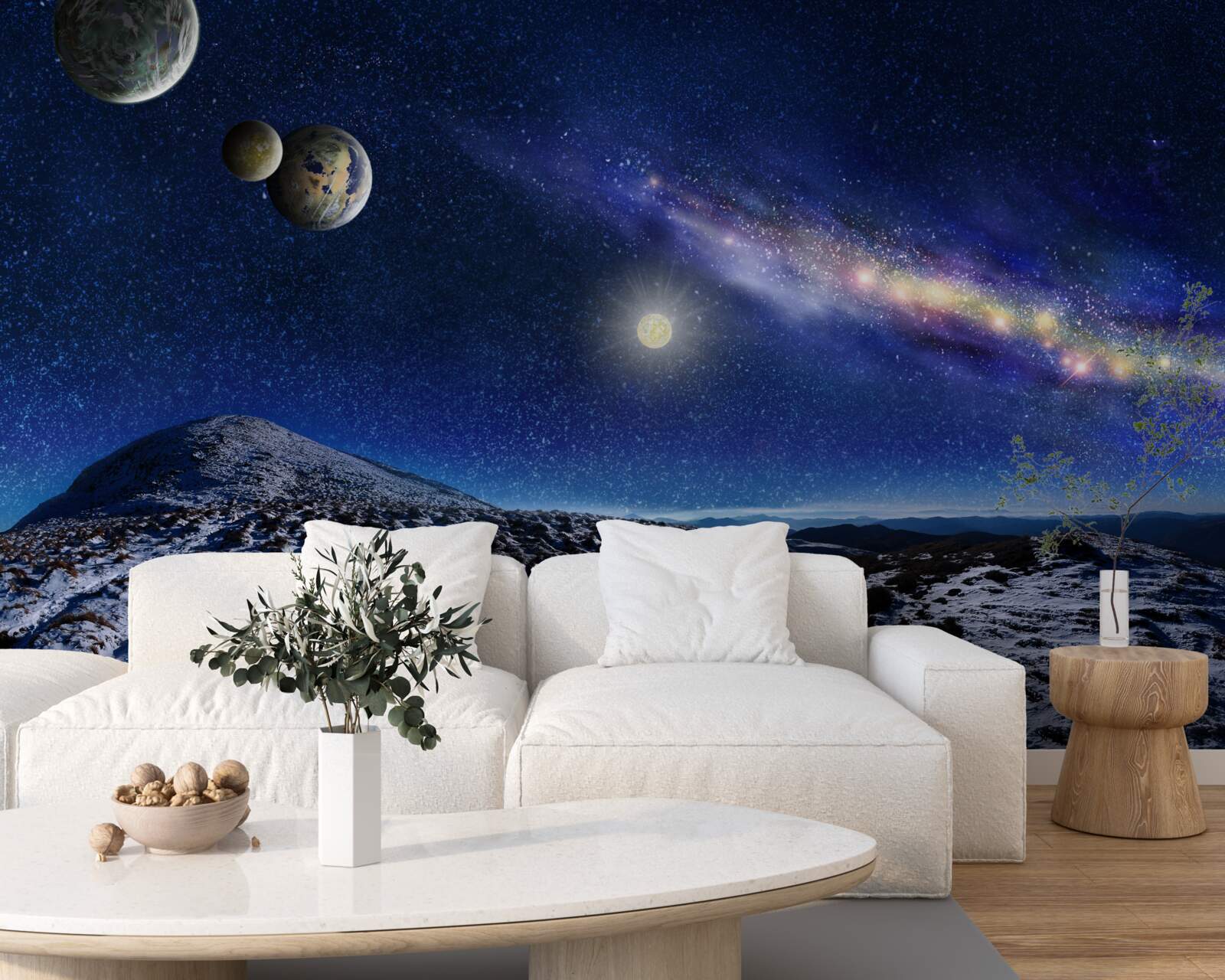 Fotobehang ruimte met meerdere planeten