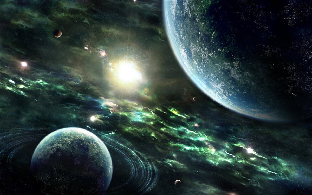 Fotobehang Lichtgevende explosie bij de planeet