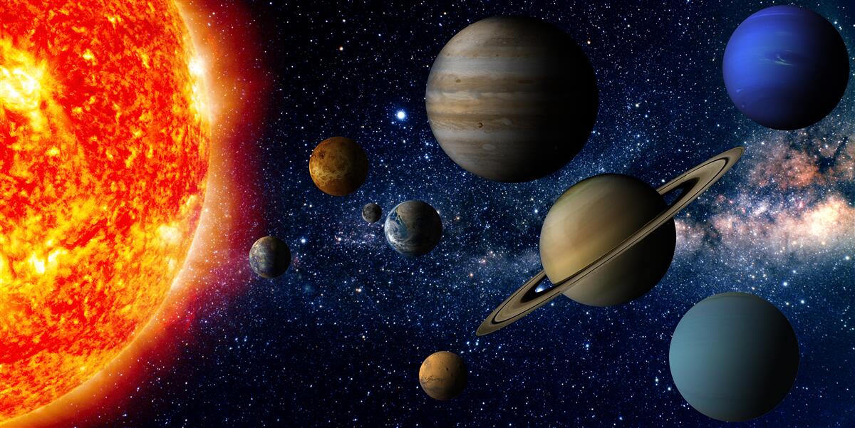 Fotobehang de verhouding tussen de planeten en de zon