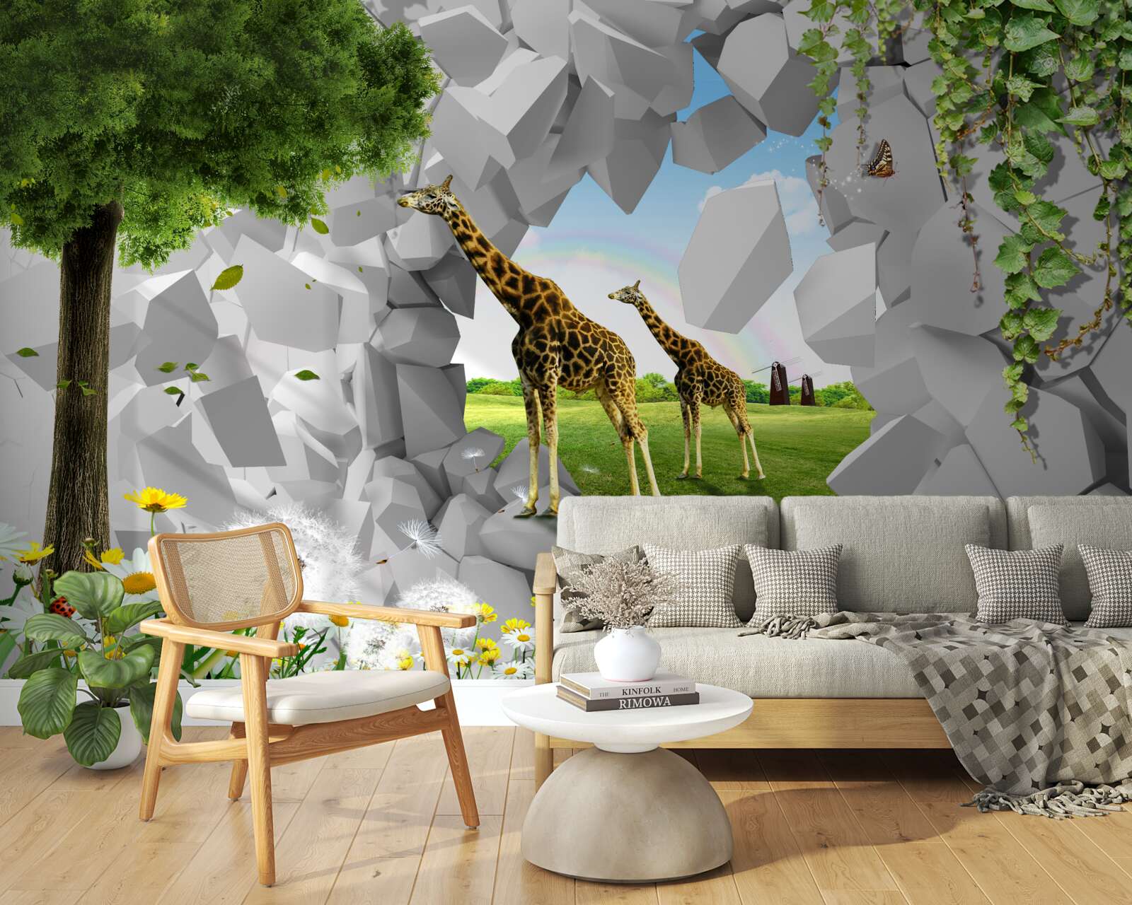 Fotobehang in het wild proberen giraffen bomen te bereiken