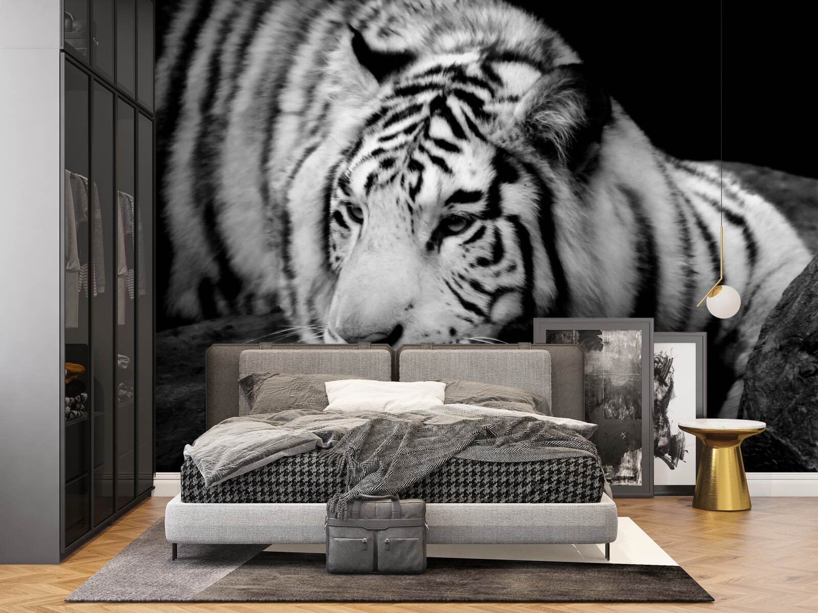 Fotobehang schattige zwart-witte tijger