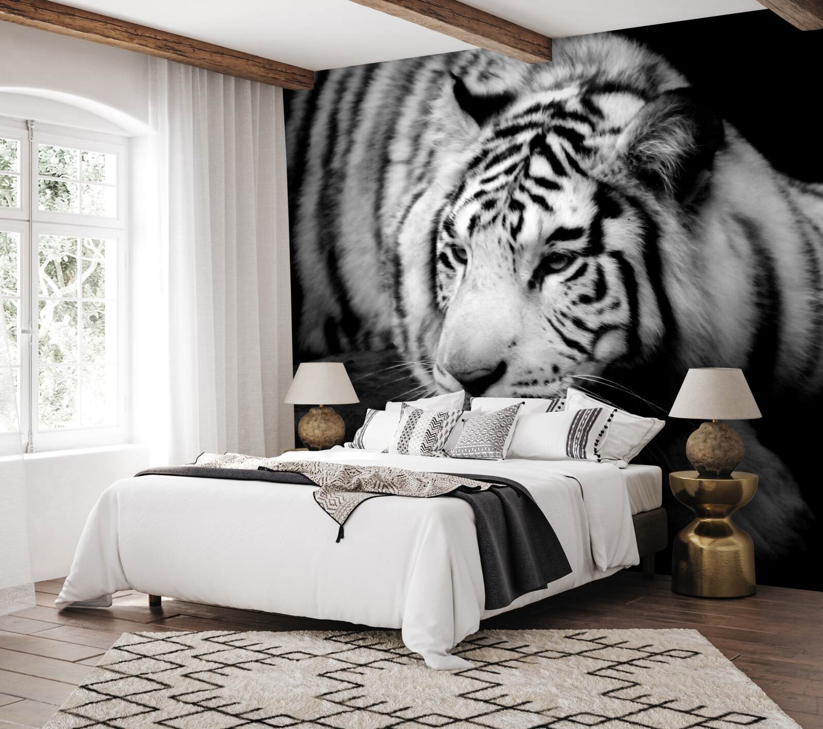 Fotobehang schattige zwart-witte tijger