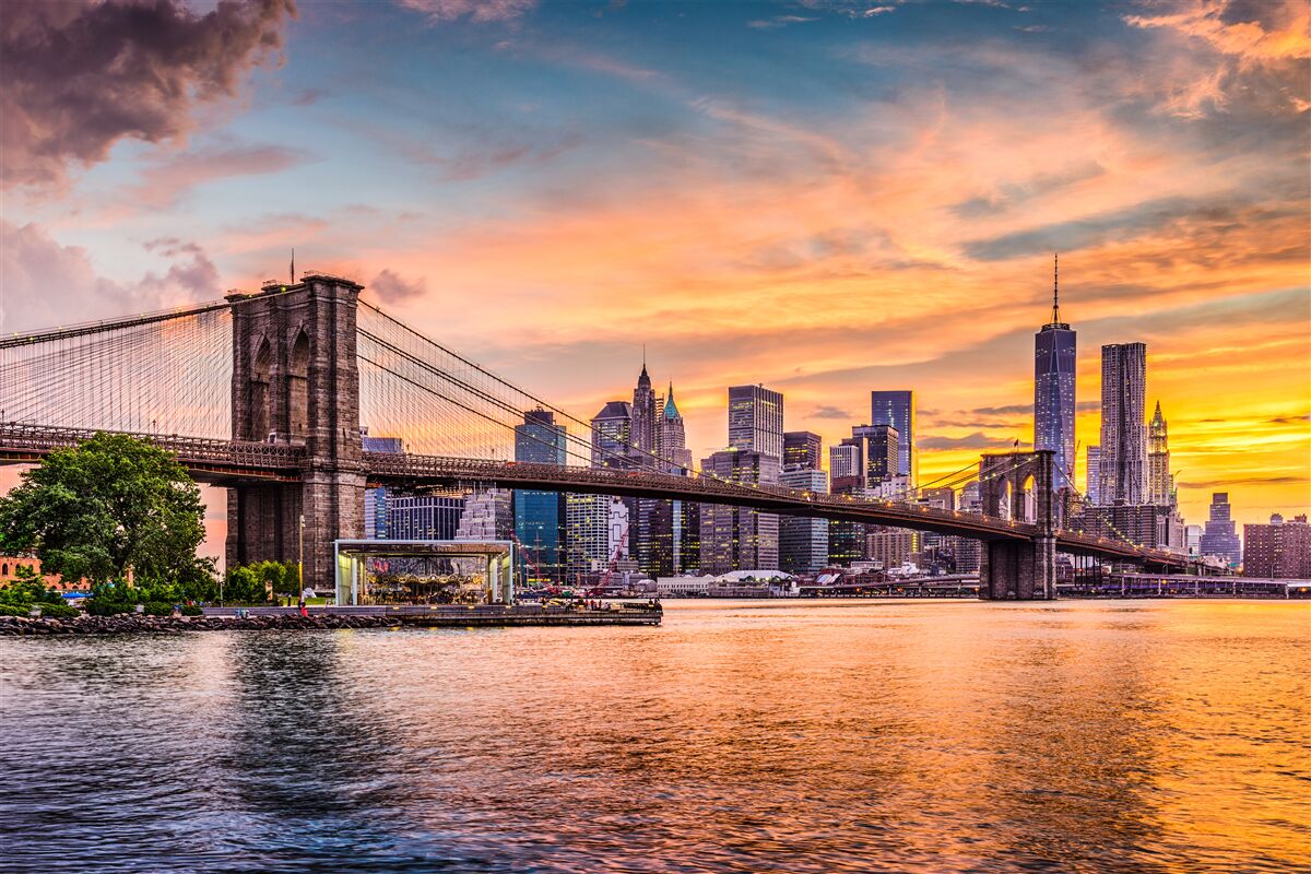 Fotobehang Dageraad over de Brooklyn Bridge
