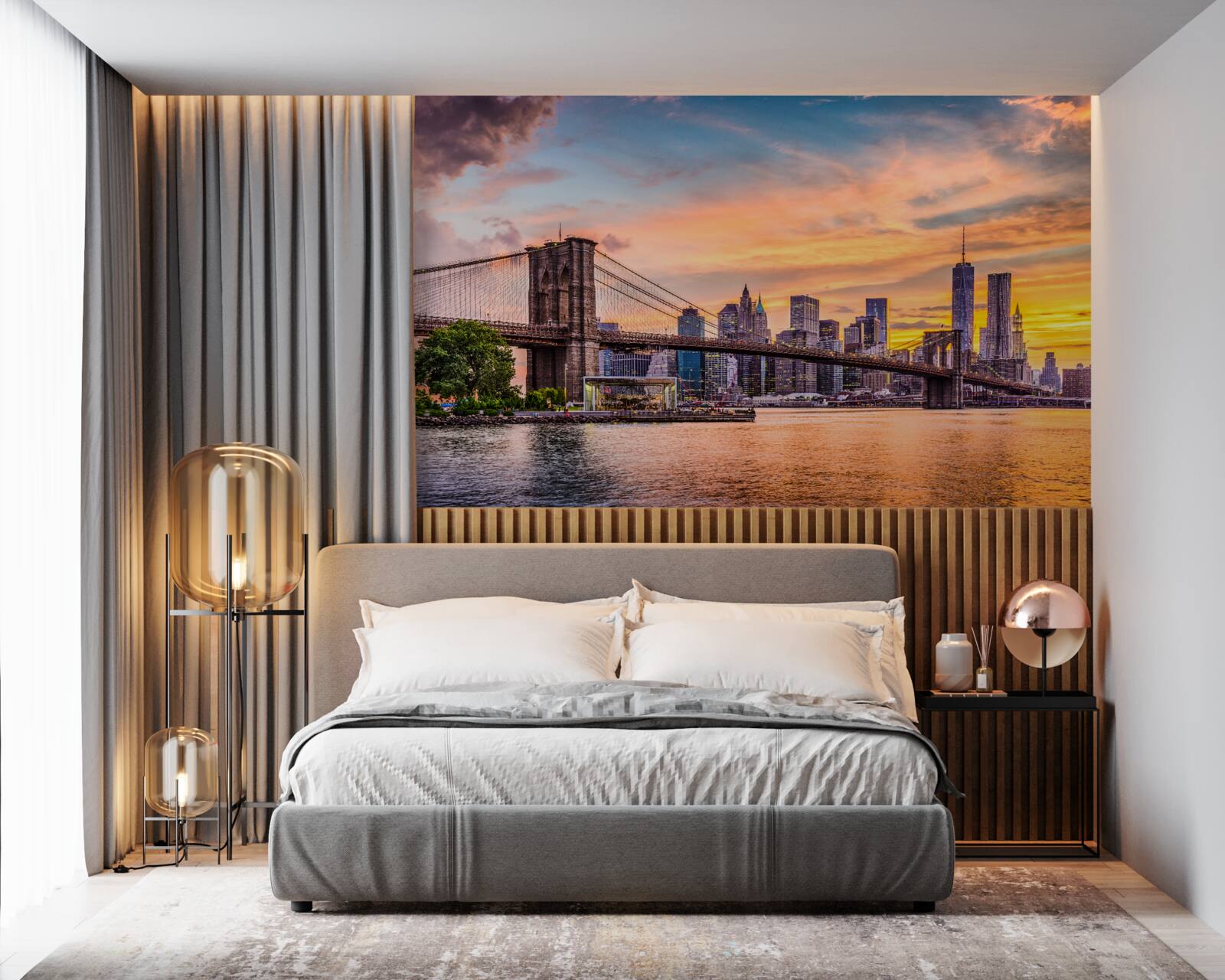 Fotobehang Dageraad over de Brooklyn Bridge