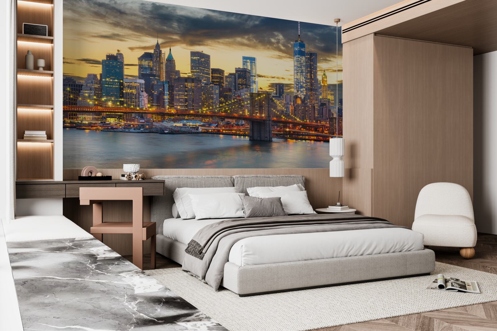 Fotobehang skyline van new york bij nacht