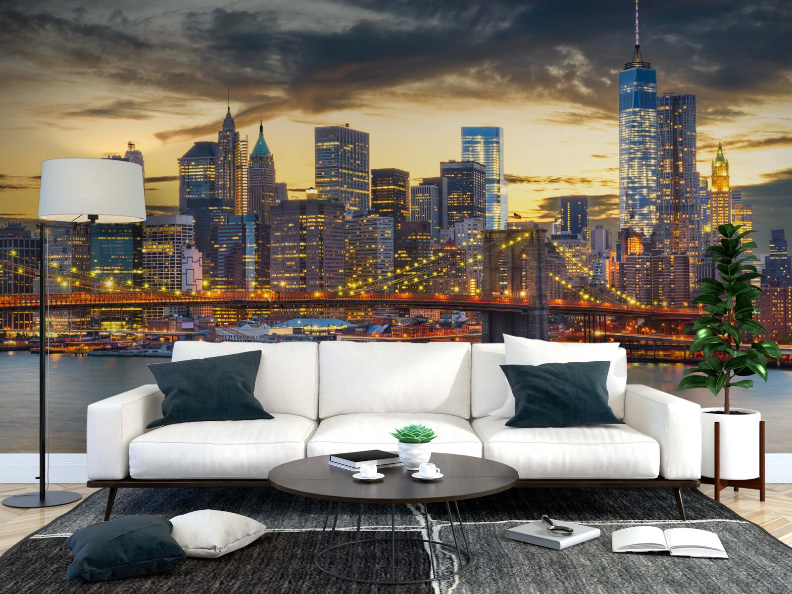 Fotobehang skyline van new york bij nacht