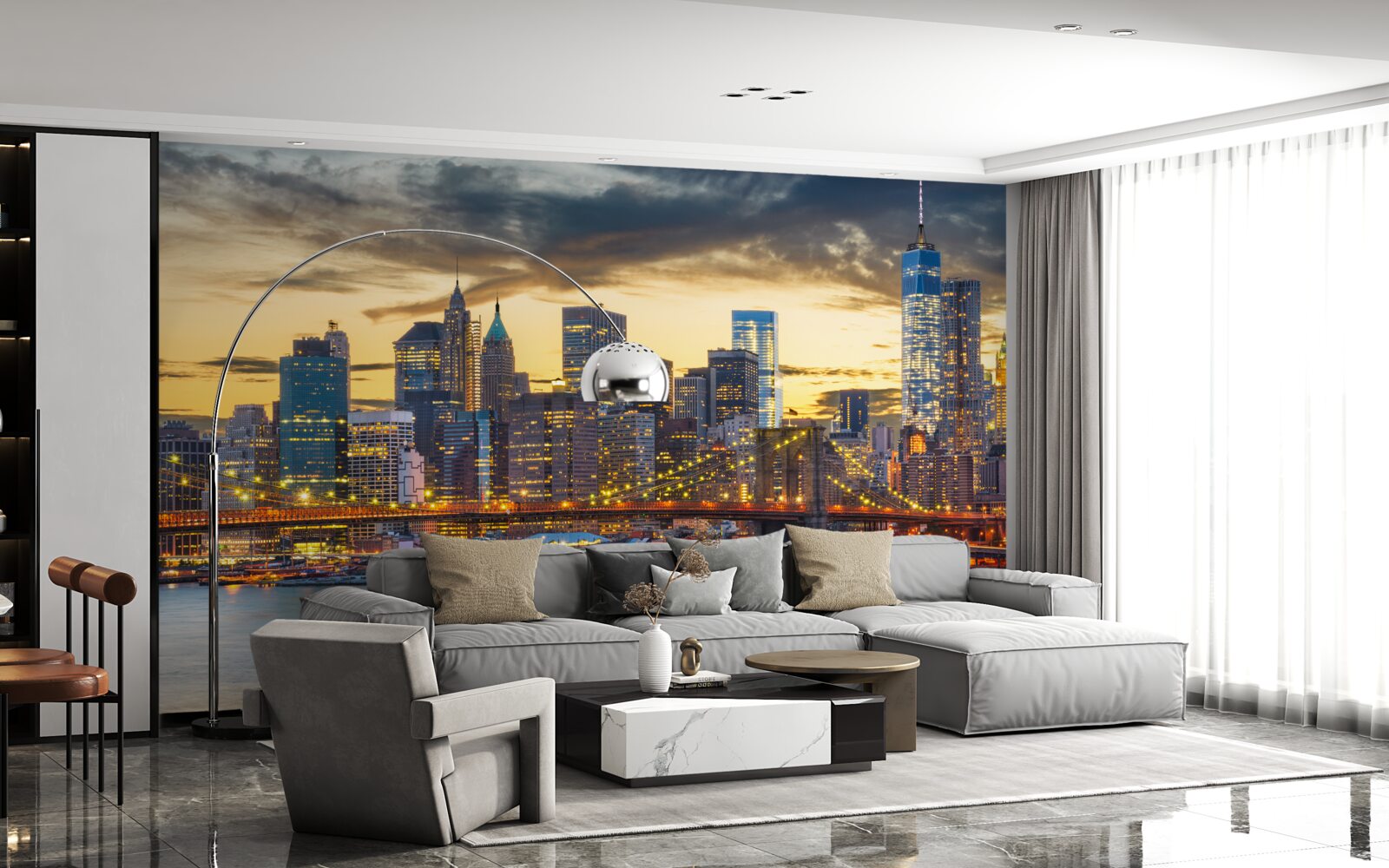 Fotobehang skyline van new york bij nacht