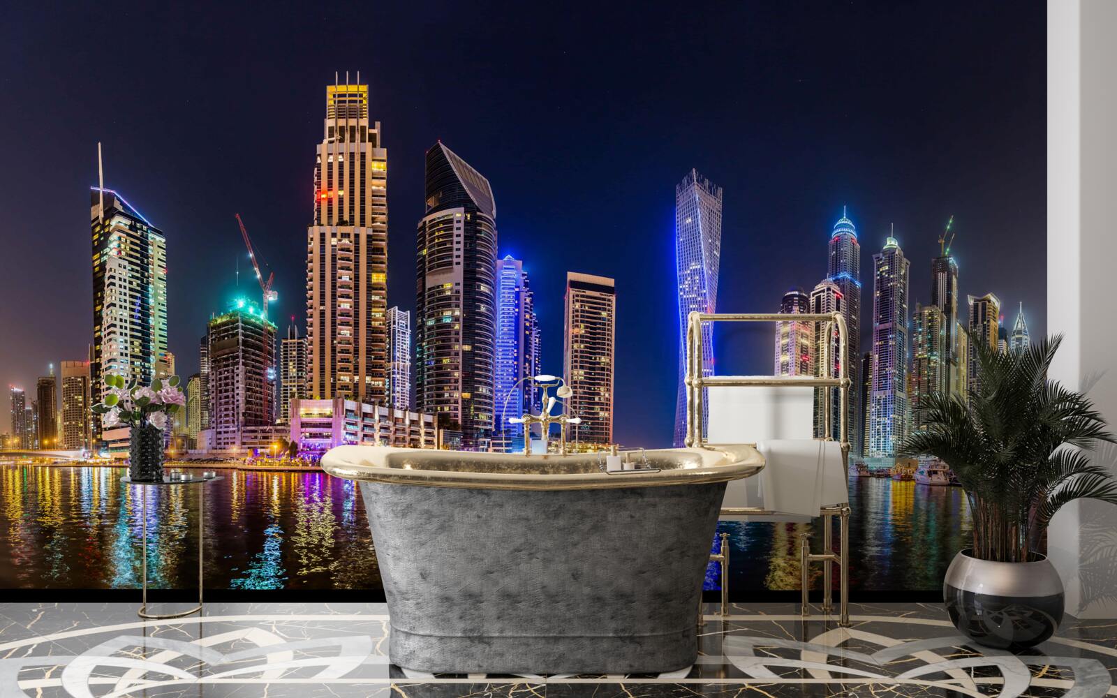 Fotobehang een fascinerende nachtstraat in dubai