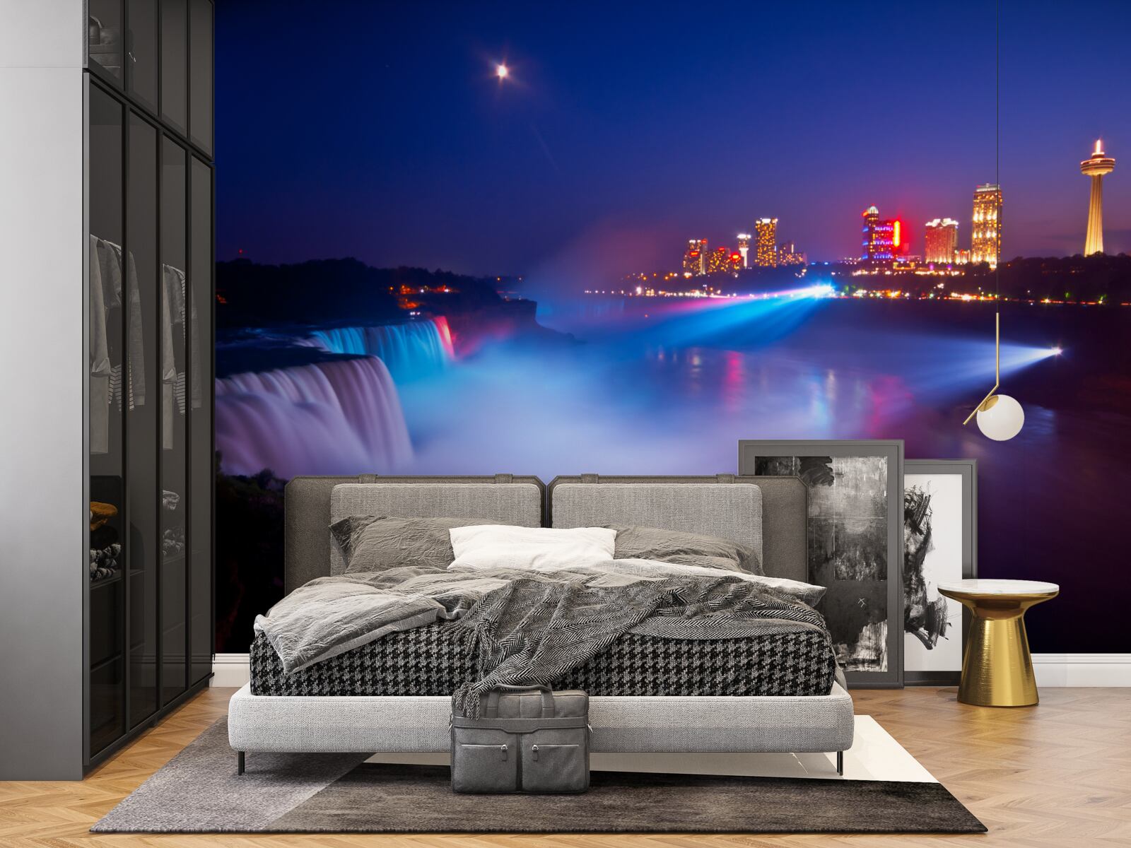 Fotobehang niagara falls 's nachts verlicht