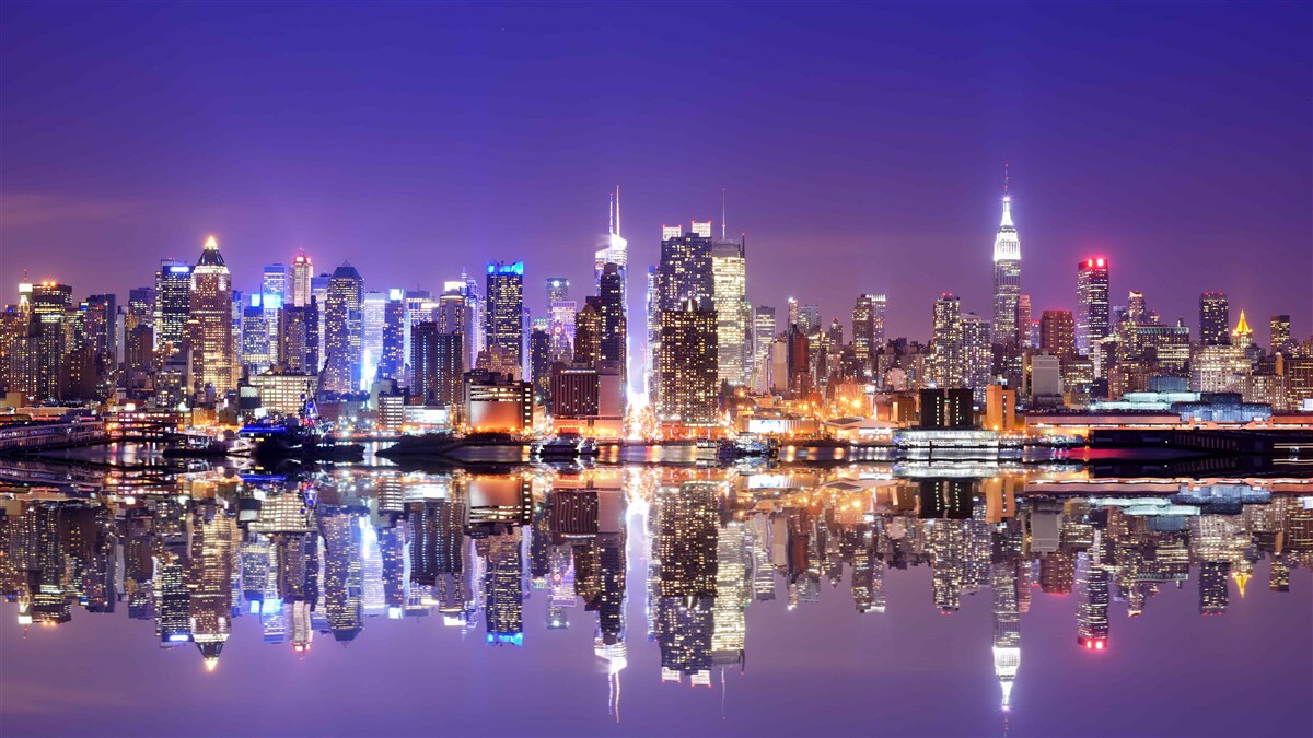 Fotobehang megapolis met avondverlichting