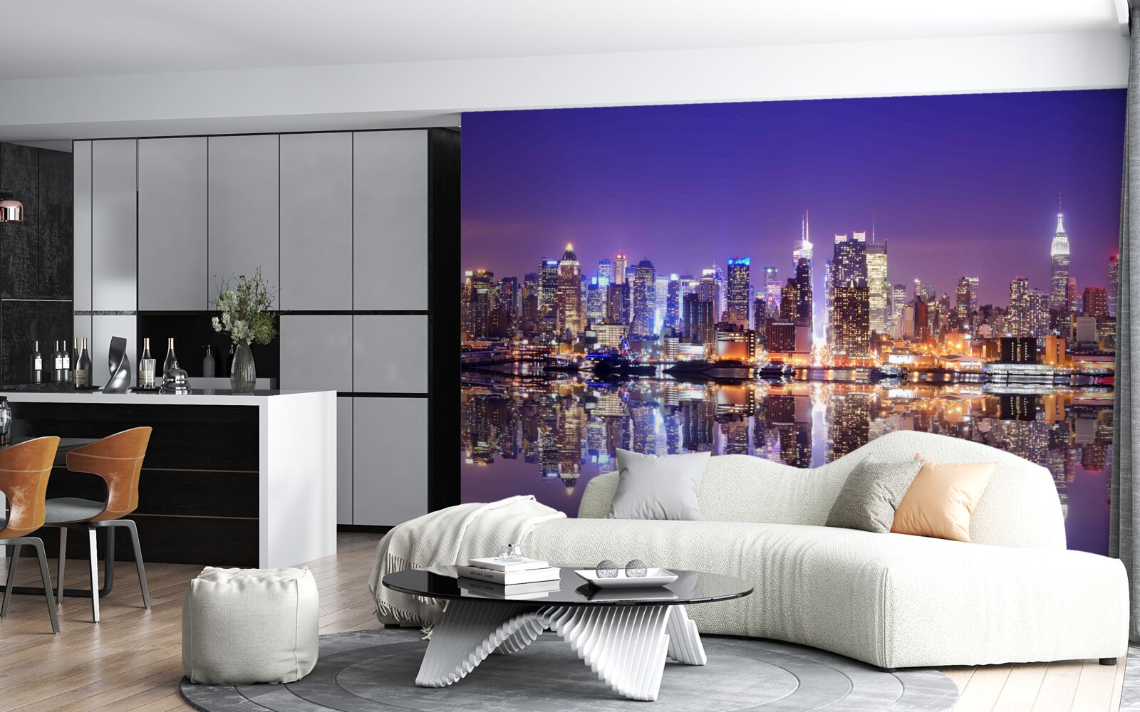 Fotobehang megapolis met avondverlichting
