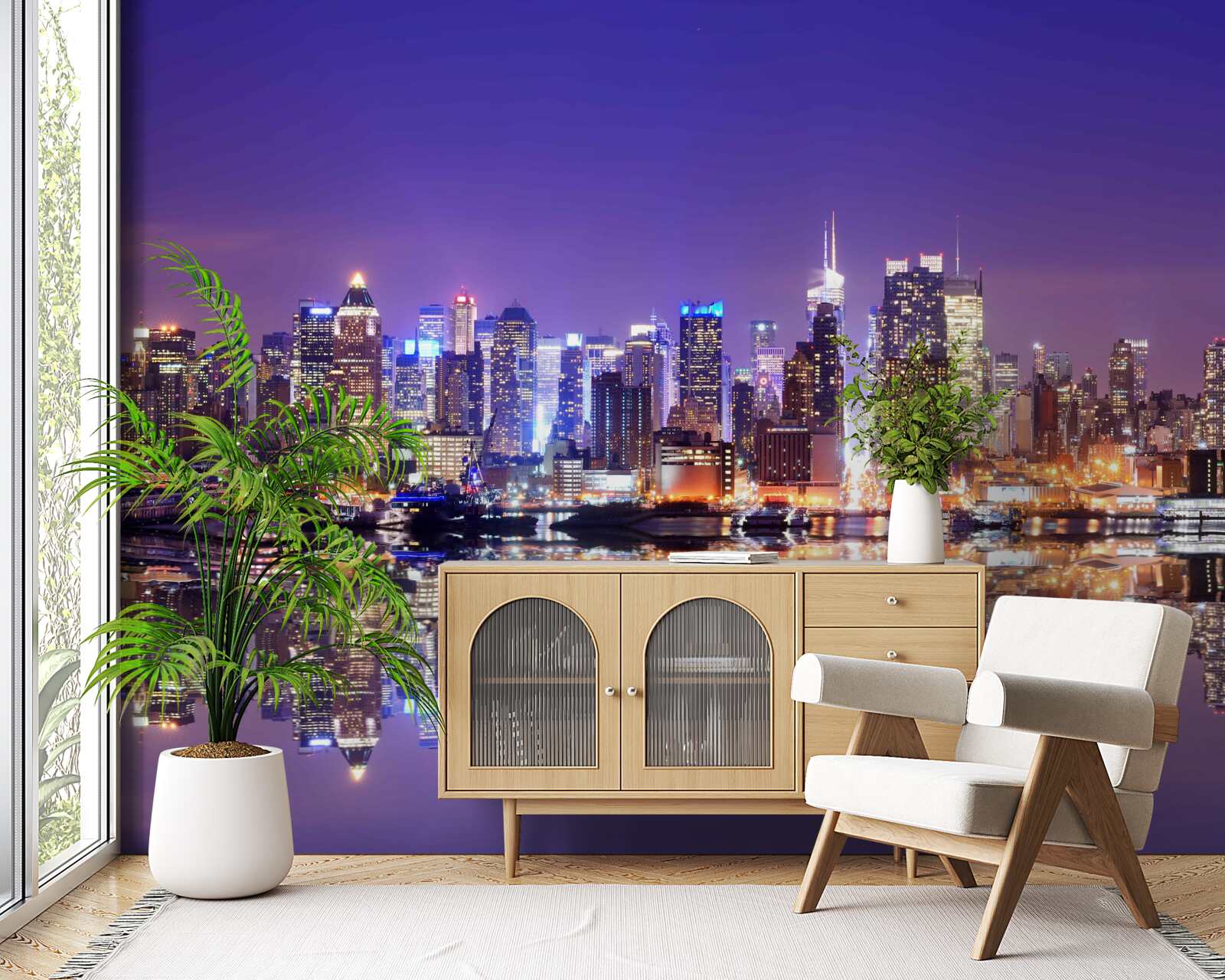 Fotobehang megapolis met avondverlichting