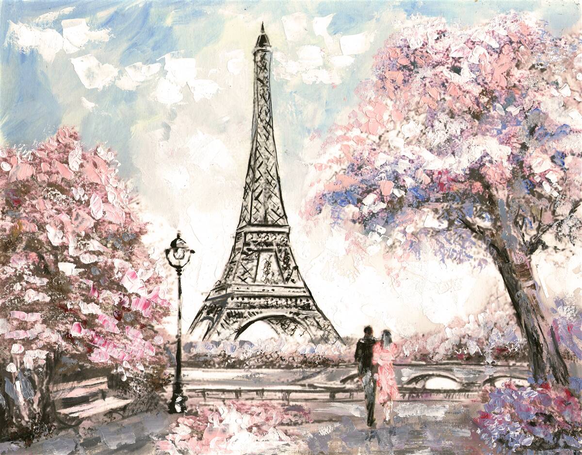 Fotobehang romantische lente aan de voet van de eiffeltoren