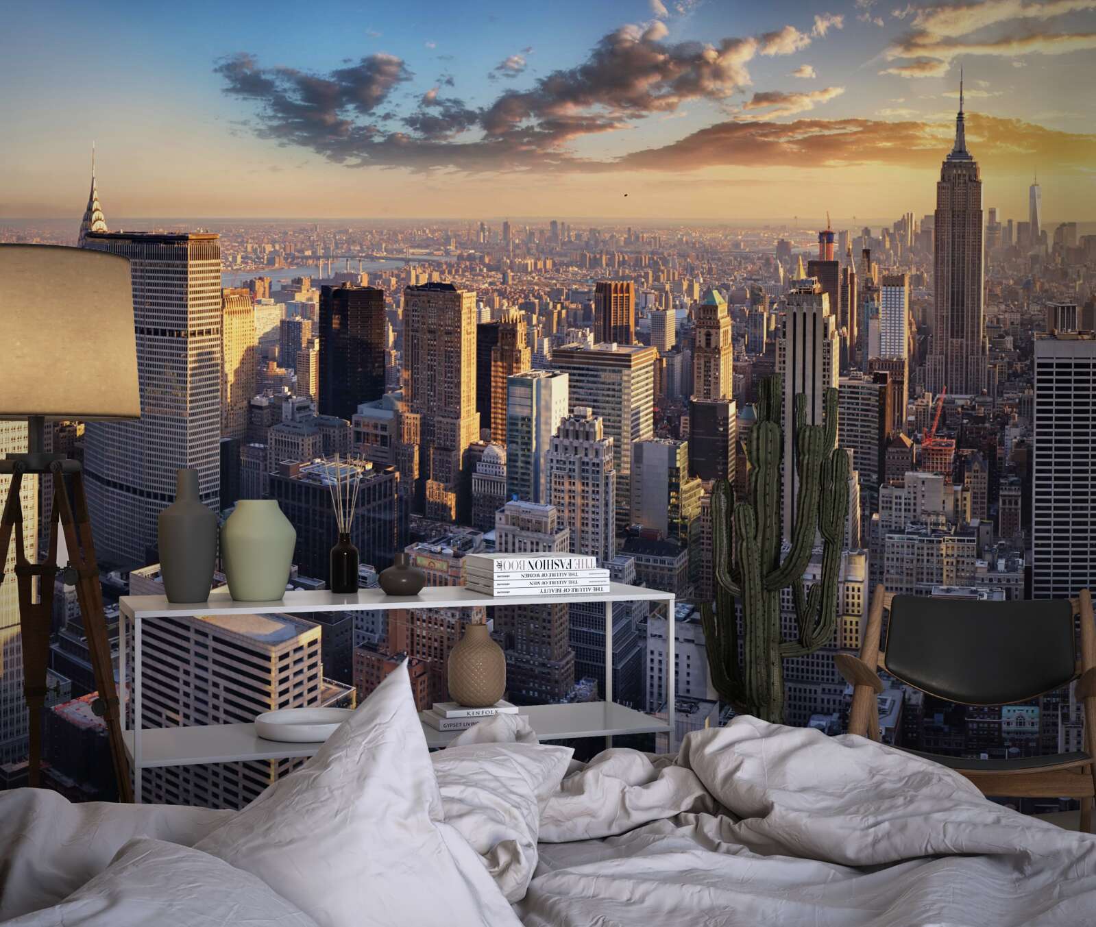 Fotobehang zonsondergang verlicht new york