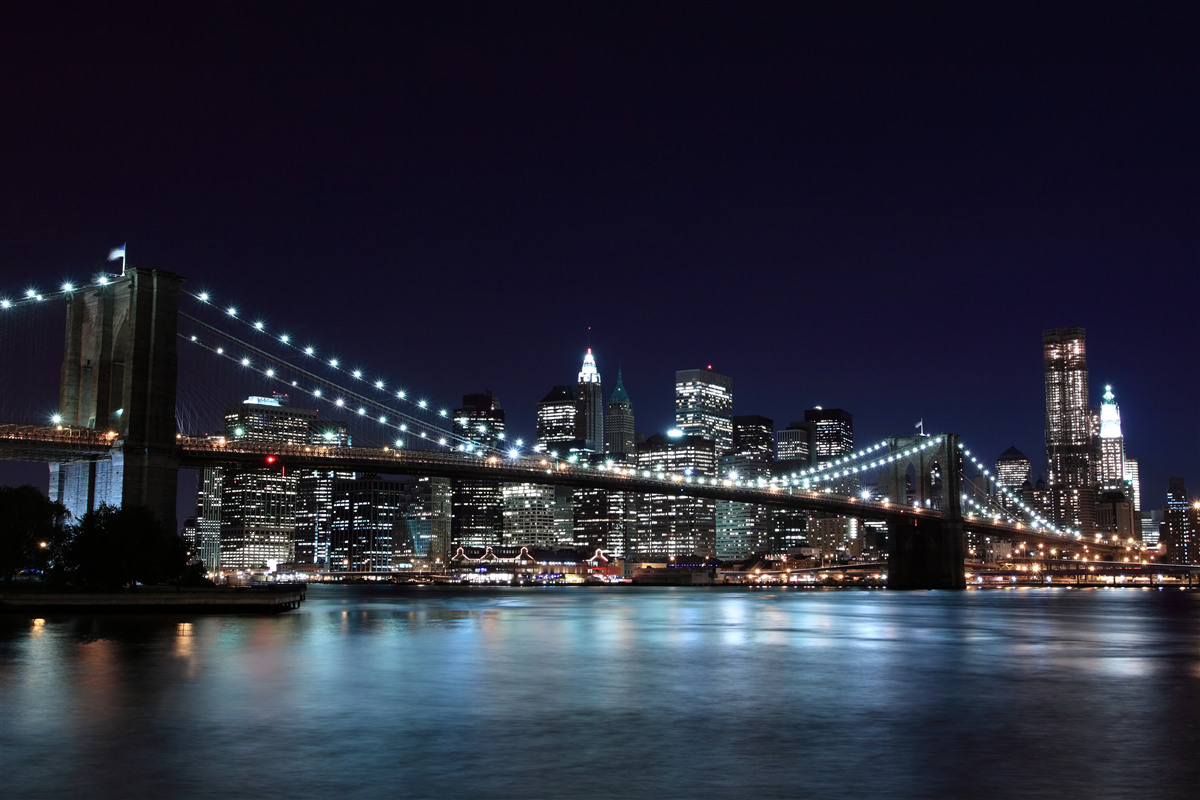 Fotobehang Lichten van de Brooklyn Bridge