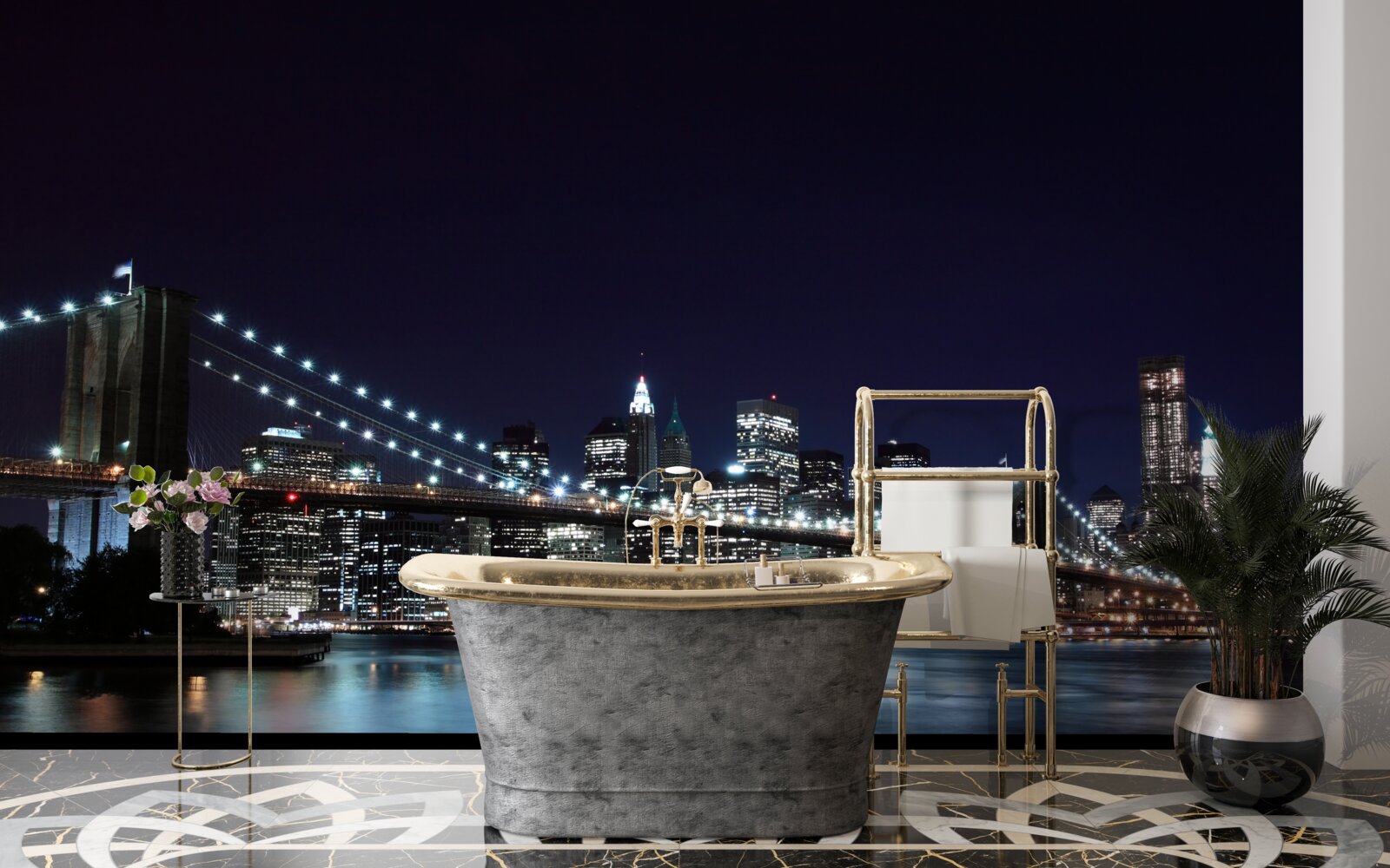 Fotobehang Lichten van de Brooklyn Bridge