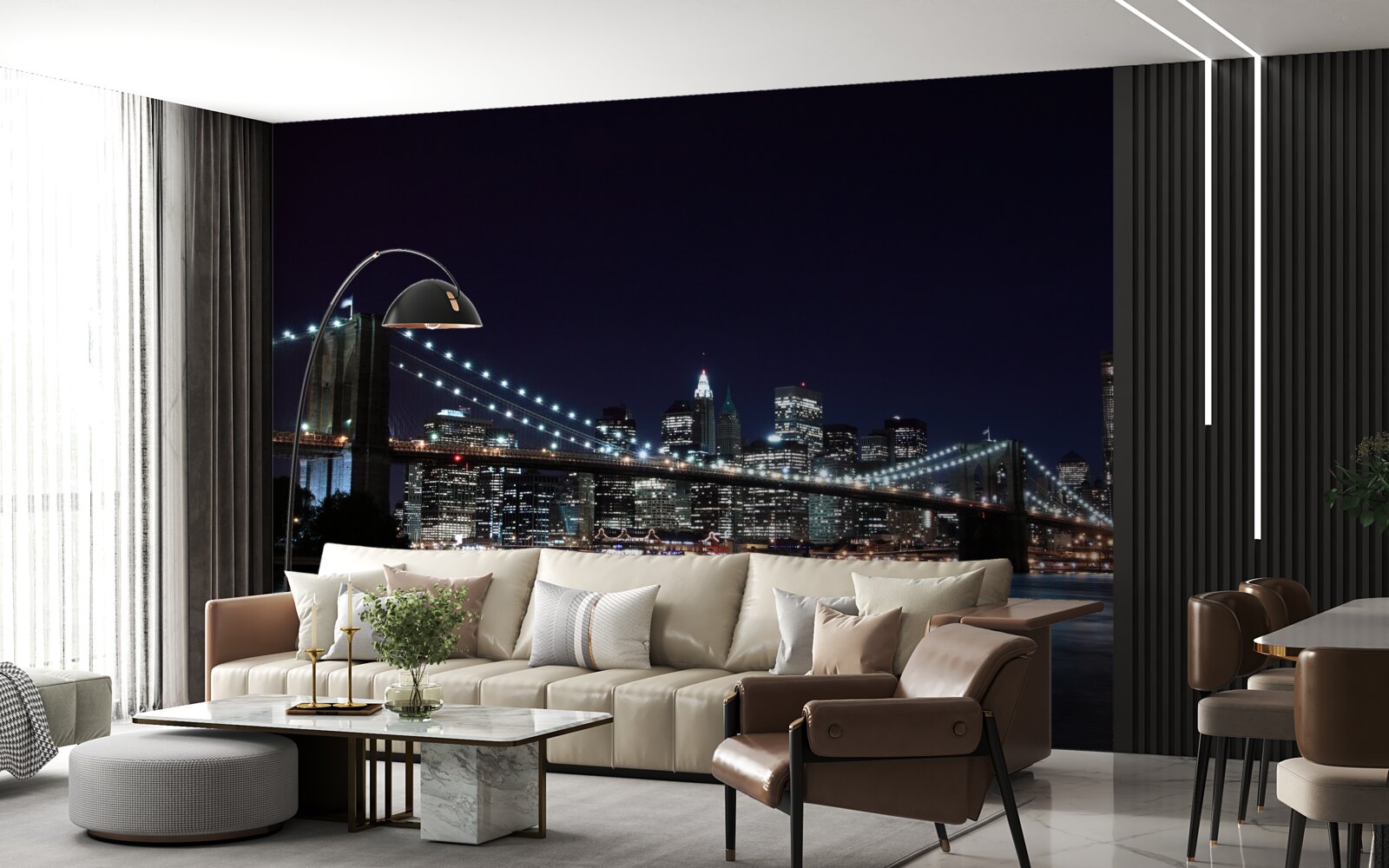 Fotobehang Lichten van de Brooklyn Bridge