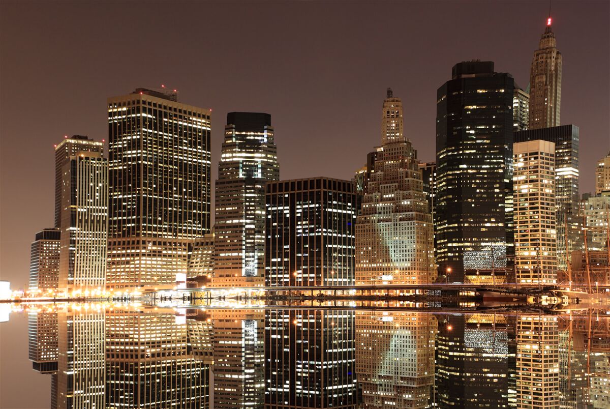 Fotobehang de lichten van new york 's nachts op straat
