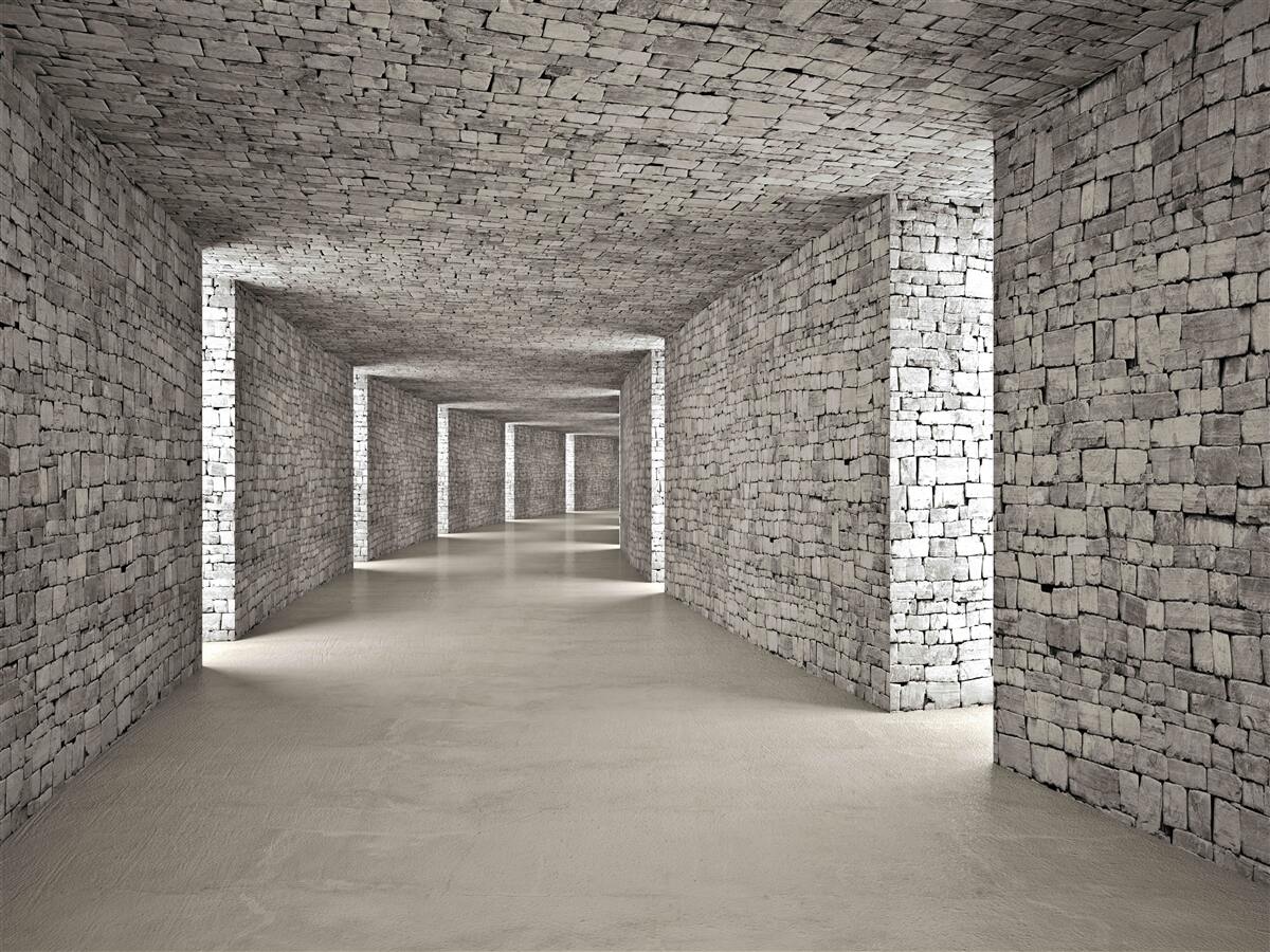 Fotobehang perspectief van een bakstenen gang