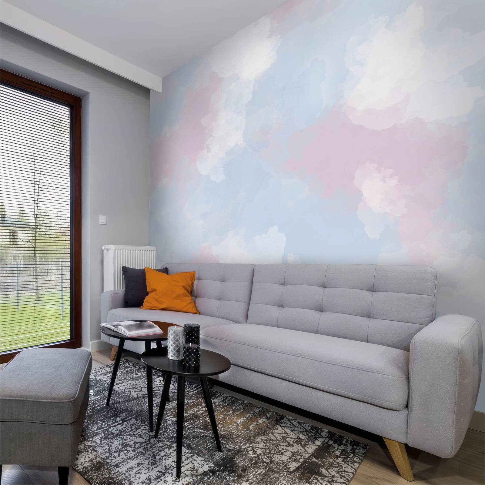 Fotobehang de lucht is versierd met blauwe en roze vlekken