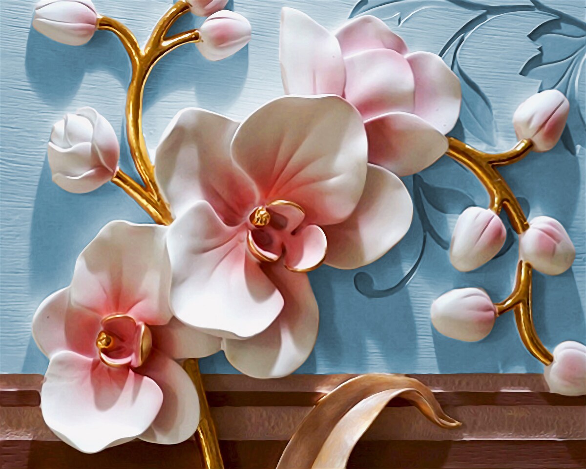 Fotobehang witte orchidee in een blauwe lucht