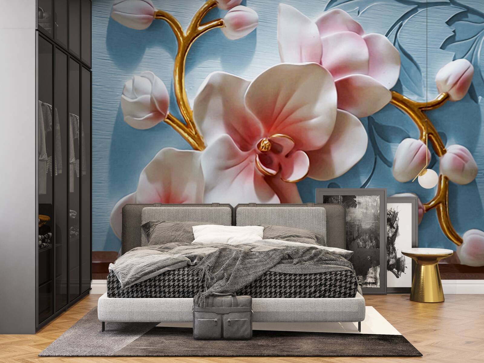 Fotobehang witte orchidee in een blauwe lucht
