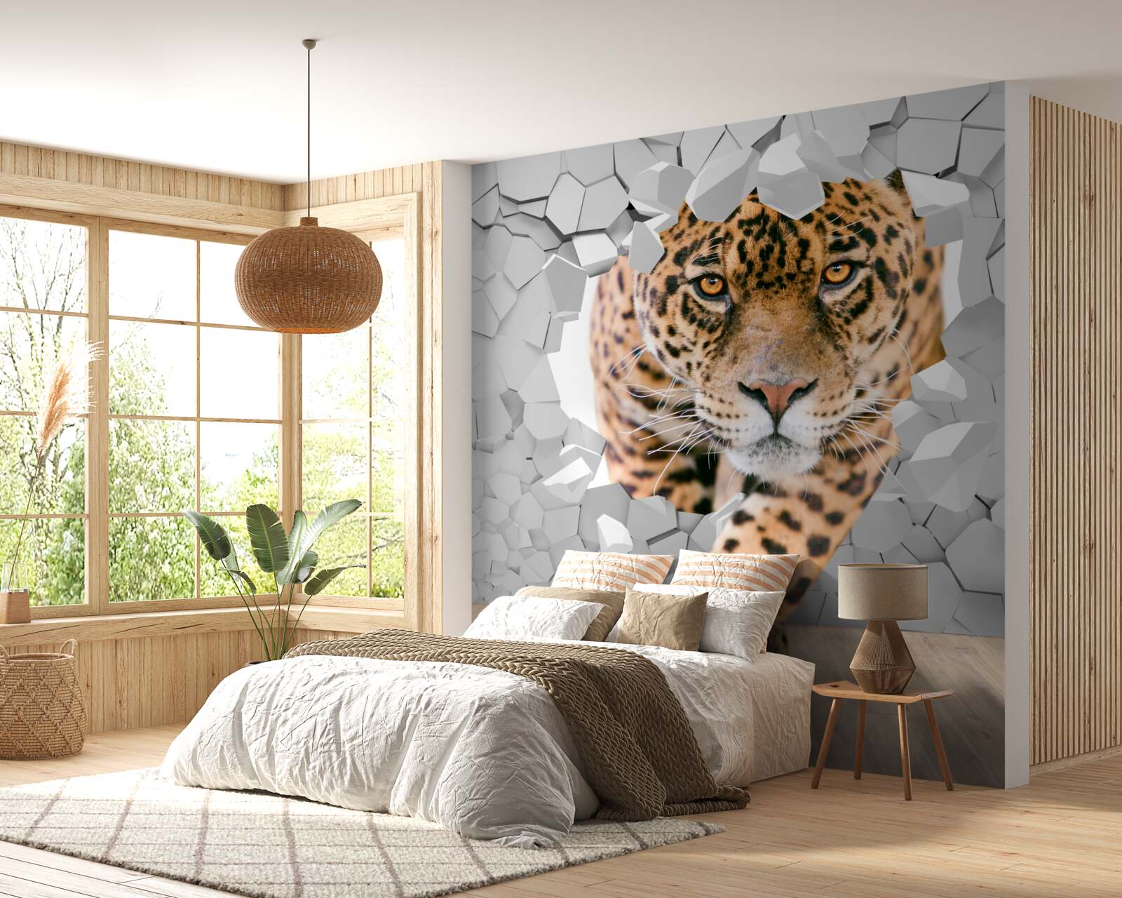 Fotobehang luipaard dringt door muur