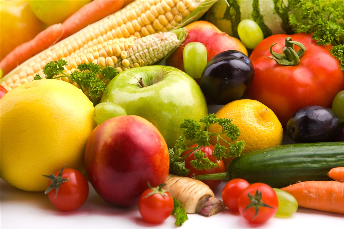 Fotobehang gerangschikte groenten en fruit