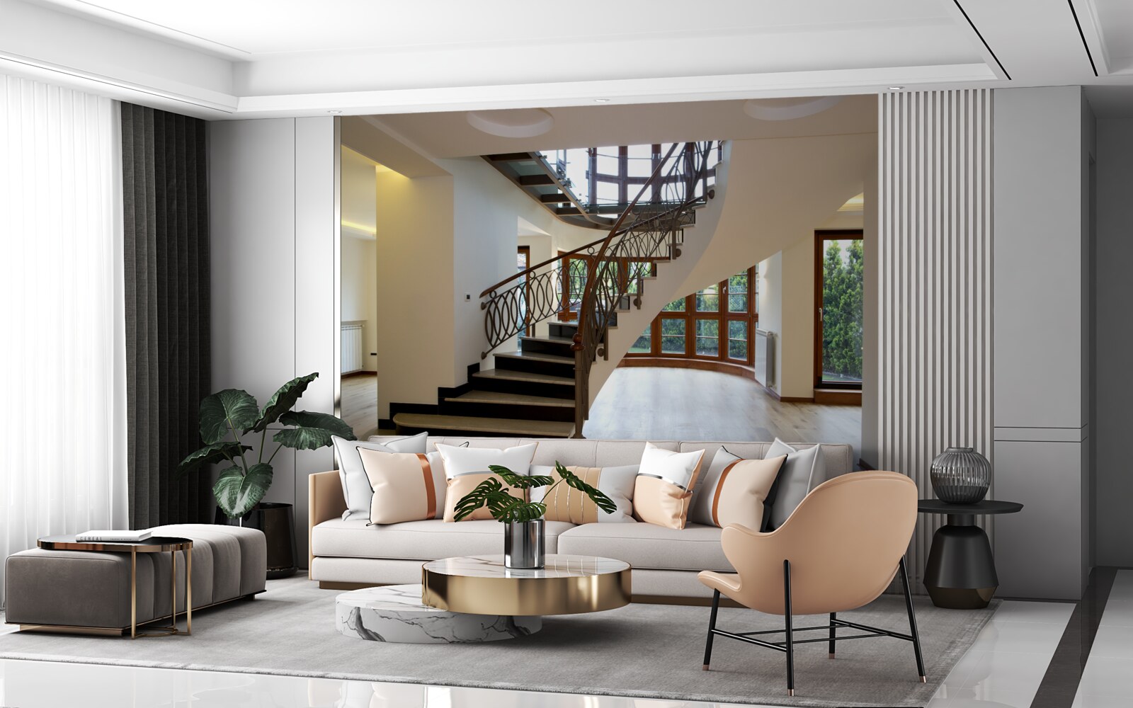 Fotobehang ontvangsthal met formele trap