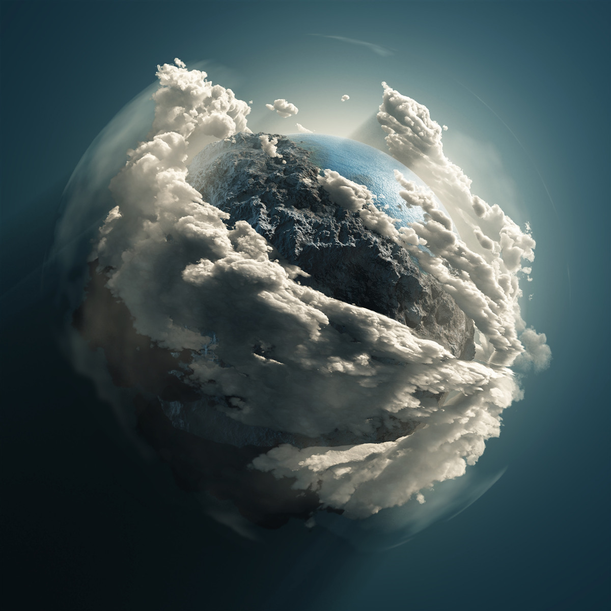 Fotobehang dichte wolken verdwijnen en onthullen een zicht op de grond