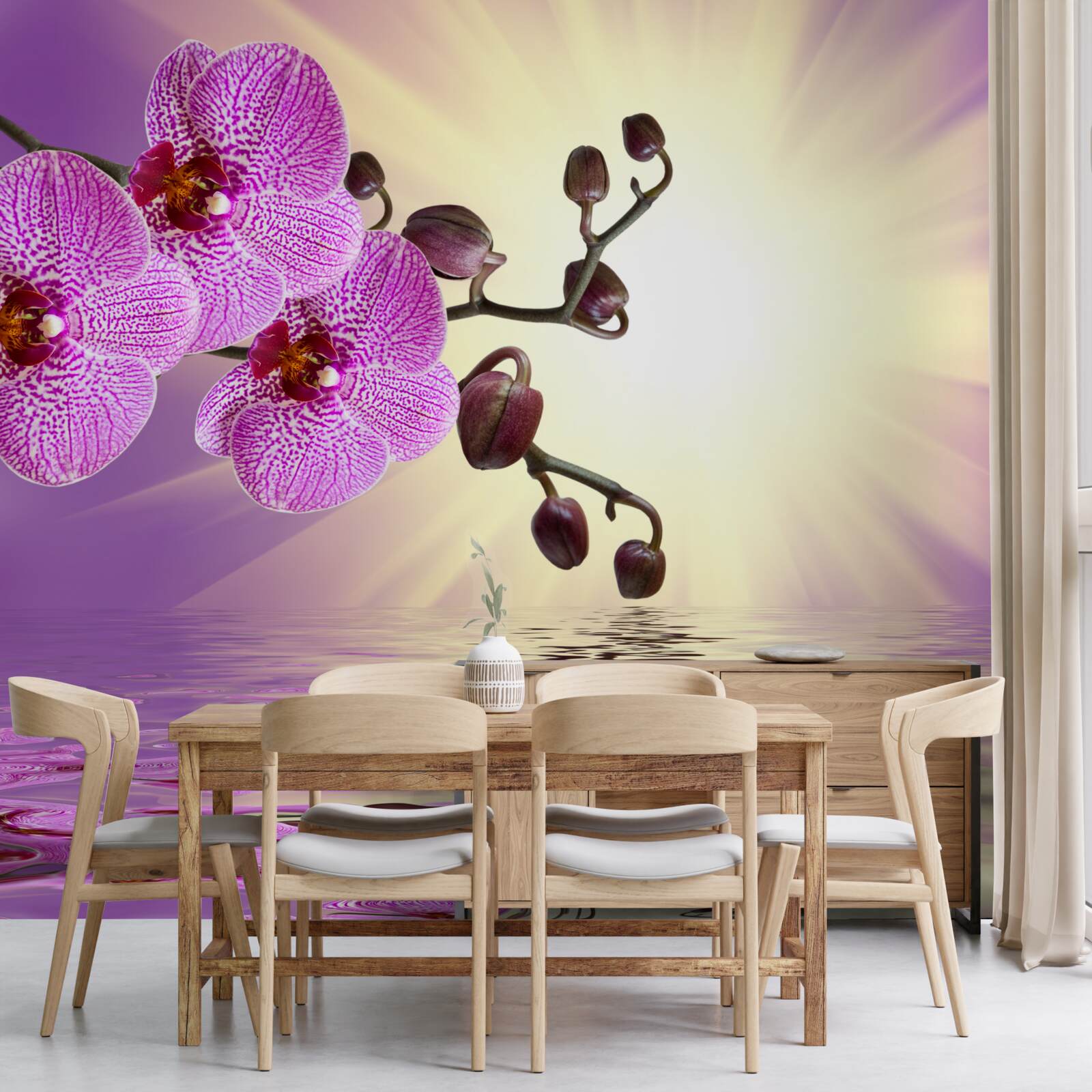 Fotobehang reflectie van een orchidee in water