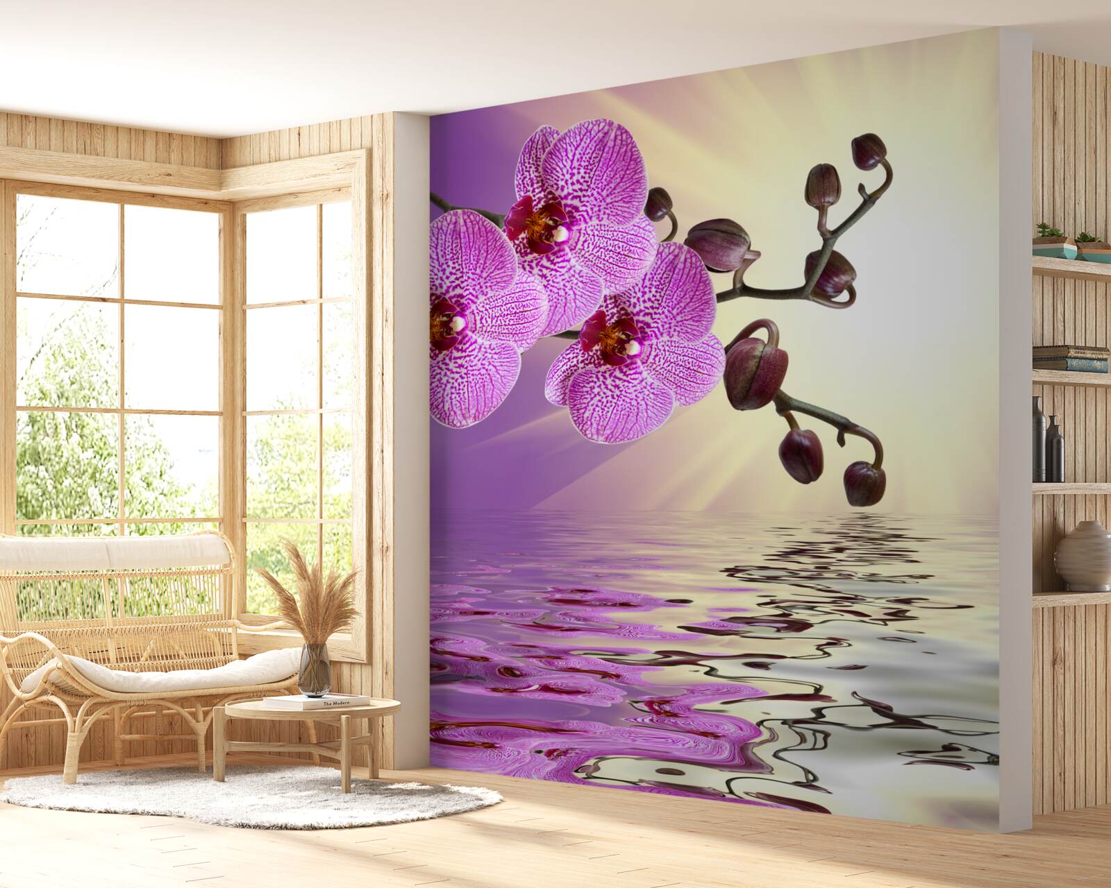 Fotobehang reflectie van een orchidee in water