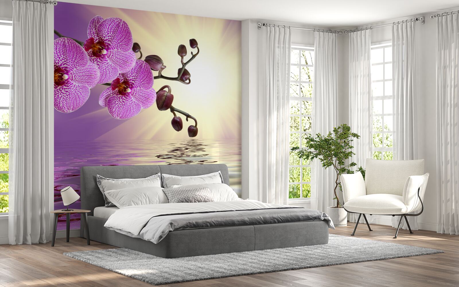 Fotobehang reflectie van een orchidee in water