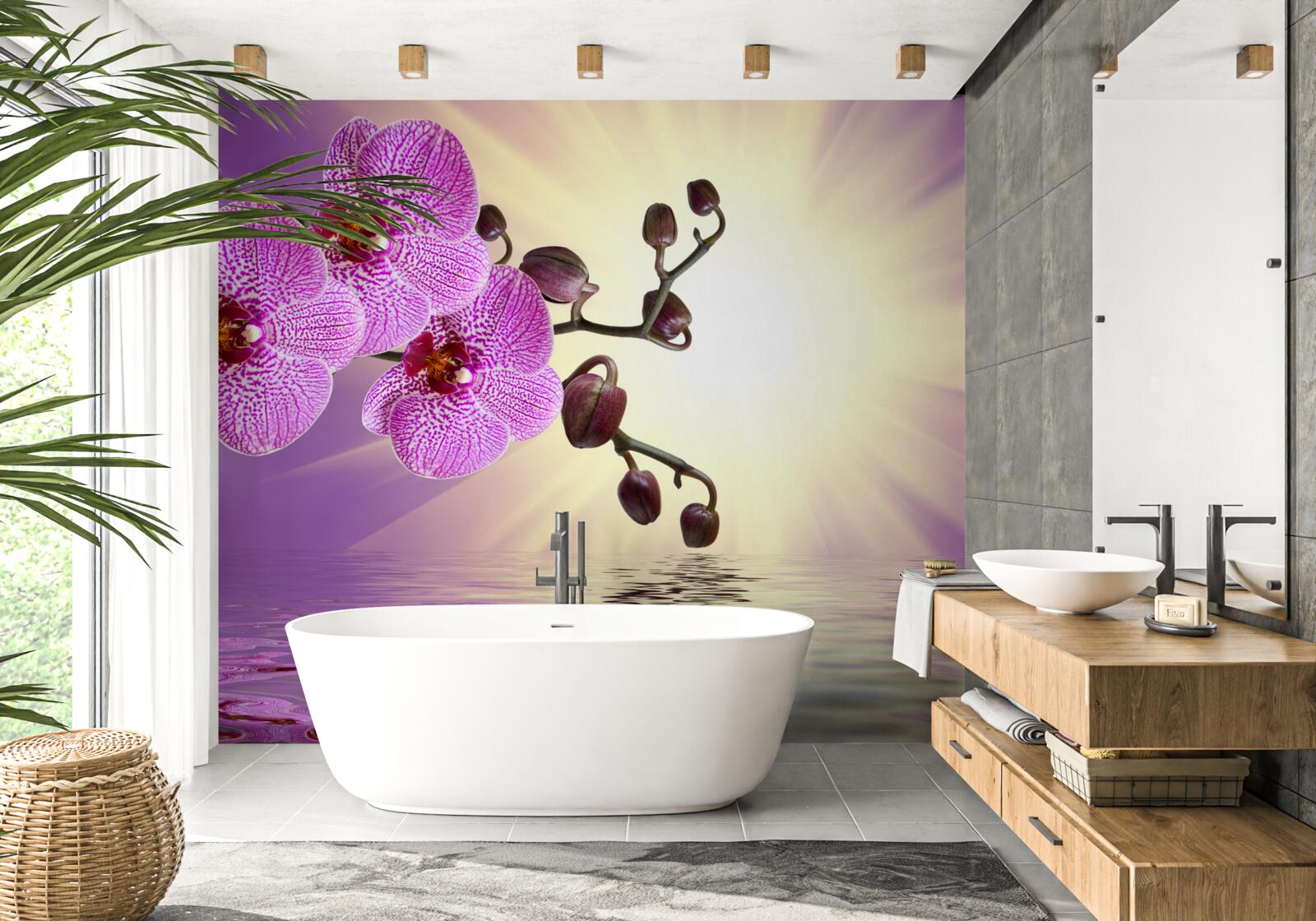 Fotobehang reflectie van een orchidee in water