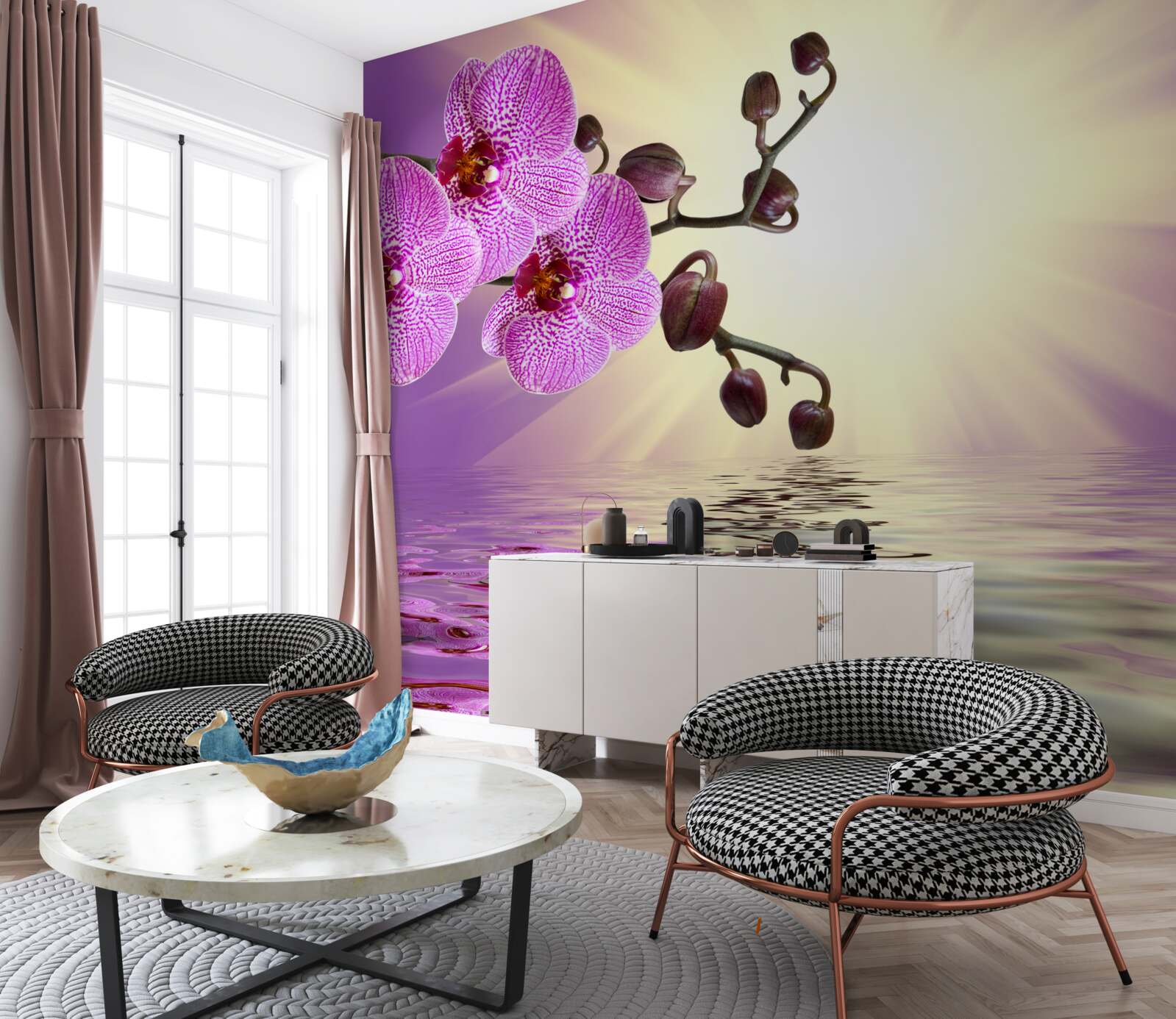 Fotobehang reflectie van een orchidee in water
