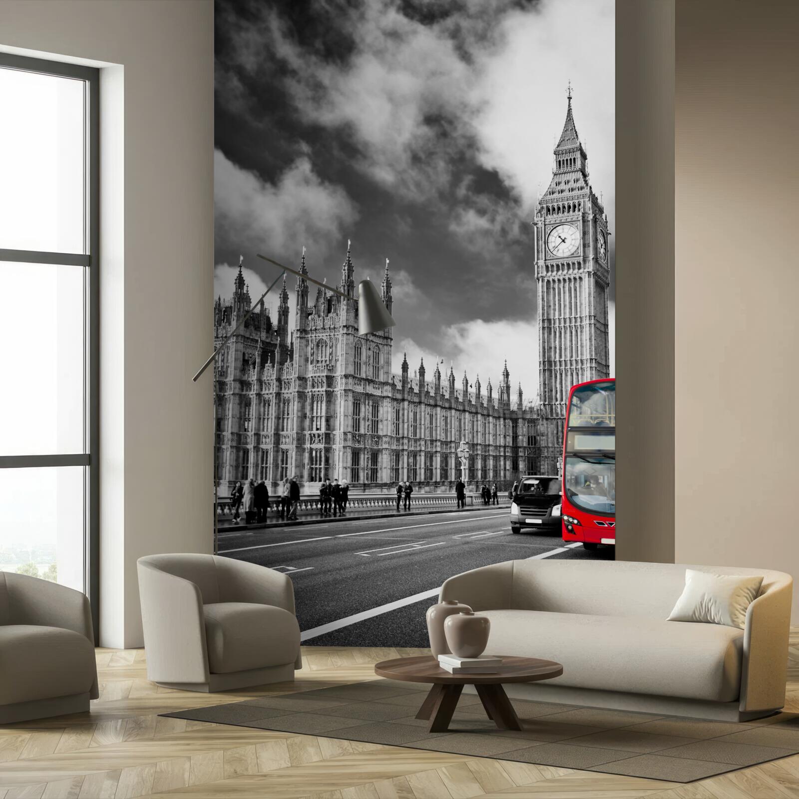 Fotobehang big ben en de rode bus