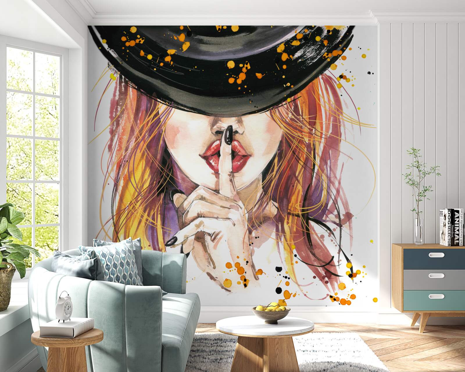 Fotobehang vrouw met donkere hoed