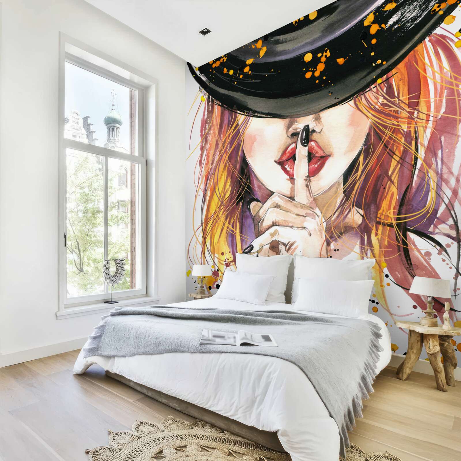 Fotobehang vrouw met donkere hoed