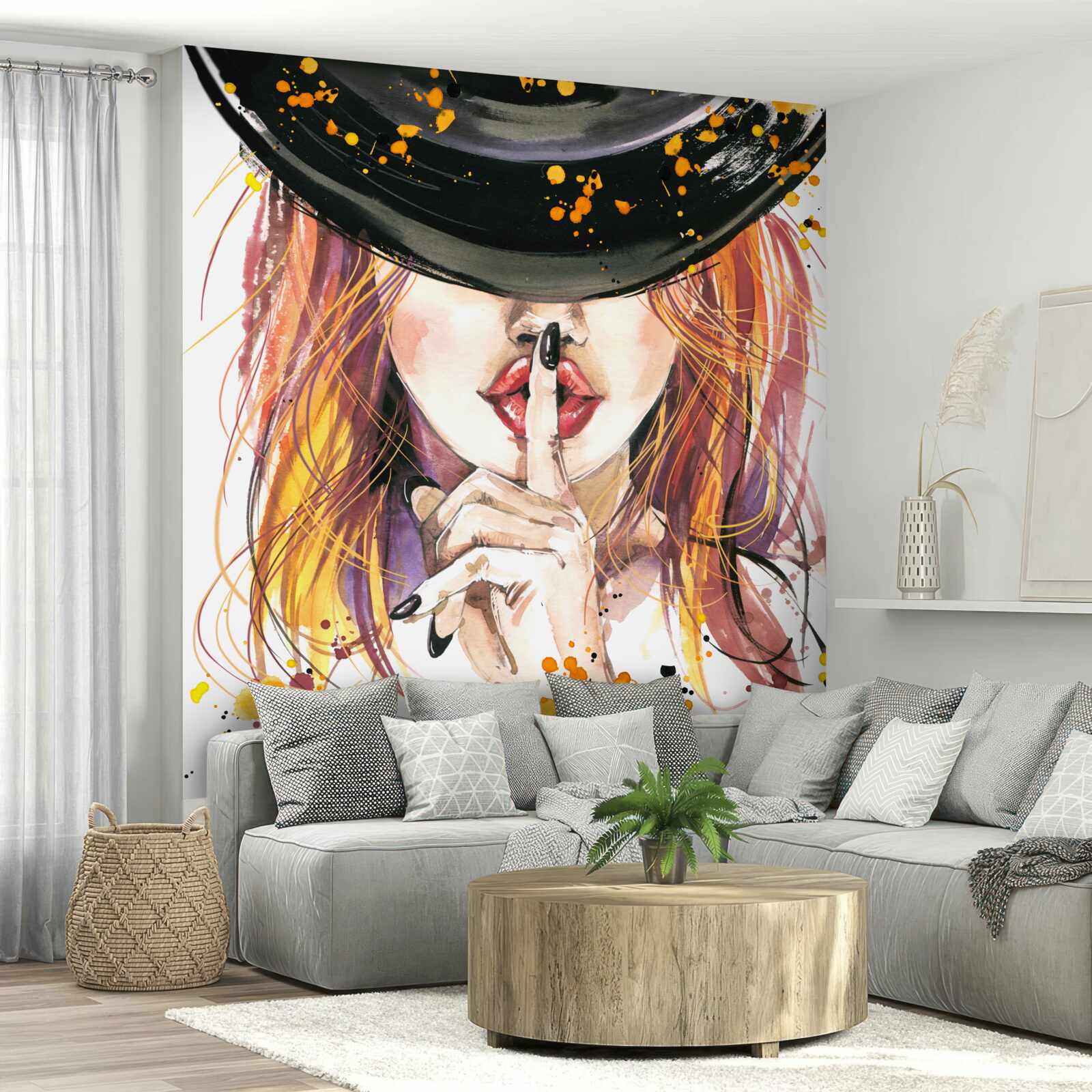 Fotobehang vrouw met donkere hoed