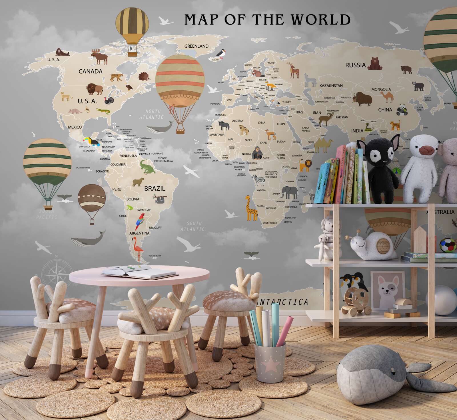 Fotobehang wereldbol en ballonnen